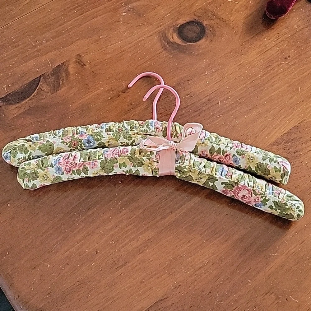 Decorative Pair of Floral Linen Clothes Hangers